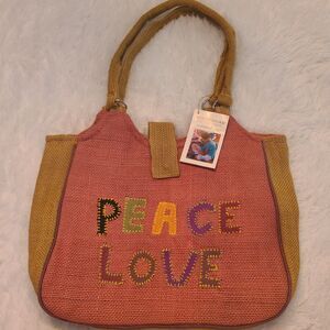 Earth Divas Pink HEMP Handbag NEW Boho Peace & Love Shoulder Purse Fair Trade